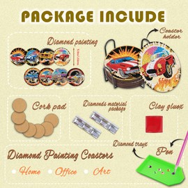 DOTZSO 8 Pcs Sports Car Diamond Art Coaster Kits with Holder,Diamond Painting Coasters for Adults Beginners,Party Home Decor Abstract,Fun Gifts for Women