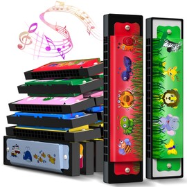 15Pcs Harmonica for Kids 16 Holes Musical Instrument, Return Gift Cartoon Double Row Harmonica Bulk Toy for Kids Party Favors Goodie Bags Stuffers & Operation Christmas Child Items