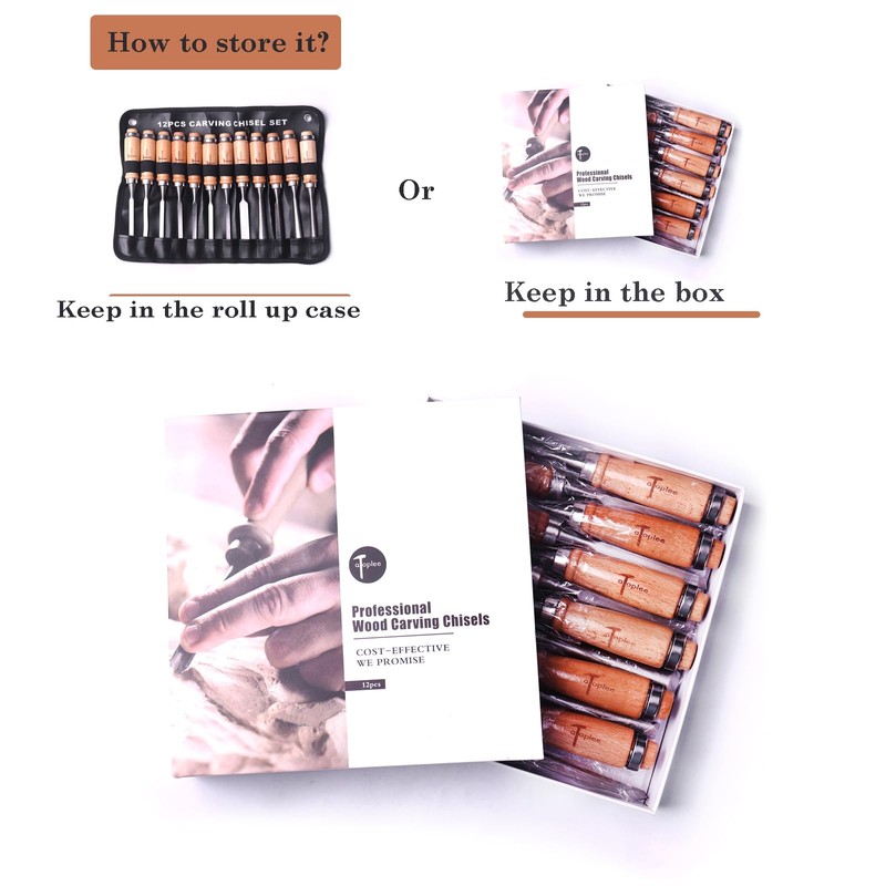 ATOPLEE 12pcs Wood Carving Chisel Set for Woodworking, Professional Wood