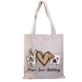 BDPWSS English Bulldog Tote Bag For Women Bulldog Mom Gift Bulldog Owner Gift Peace Love Bulldog Canvas Shoulder Bag (Peace bulldogs TGCA)