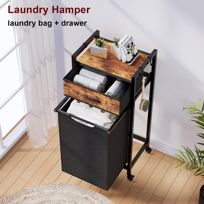 Timberer Laundry Hamper, Laundry Sorter, Rolling Laundry Basket with Drawer,