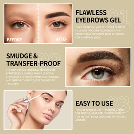 KIMUSE Eyebrow Gel, Eye Brow Tint, Waterproof, Long-Lasting, Smudge-Proof, Transfer-Proof (JETBLACK)