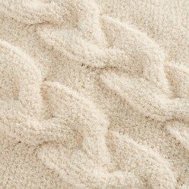 GINAMUSE Chunky Knit Throw Blanket Super Soft Cable Fluffy Microfiber Cozy Warm Winter Blanket for Couch Sofa Bed 50"X60" White