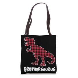 Red Plaid Matching Family Christmas Brother T Rex Tote Bag