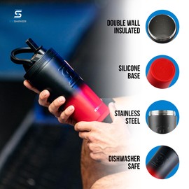 Ice Shaker Insulated Stainless Steel Sports Bottle | 26 oz, Red and black | Stays Cold for 30+ Hours | Flip Up Sport Straw | Odor-Free Bottle for Protein Shakes, Water, Intra-Workout
