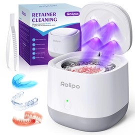 Rolipo Ultrasonic Retainer Cleaner 320ML, 45kHz Denture Cleaner with 4 Lamps, Dental Cleaning Pod for Mouth Guard, Aligner, Braces, Toothbrush Head, Jewelry