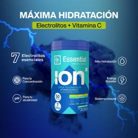 ION X Electrolitos En Polvo 50 Porciones Con 7 Electrolitos Esenciales + Vitamina C Endulzado Con Miel De Abeja Orgánica Sin Cafeína Sabor Limón Hidratación Avanzada Essential 500g