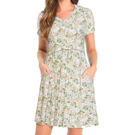 Bearsland Women's Short Sleeve V-Neck Maternity Nursing Dress for Breastfeeding with Pocket, Geranium print