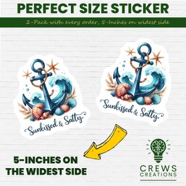 Nautical Anchor Sticker, Beach Vibes Decal, Ocean Themed Sticker, Coastal Decor, Waterproof Sticker, Sunkissed and Salty Sticker - 5-Inch Sticker - 2-Pack - CCSTICKER01150