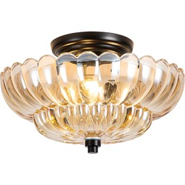 JERANDO Modern Ceiling Light Fixture with Amber Glass, Semi Flush Mount Ceiling Light, Vintage Indoor E26 Kitchen Lighting for Closet, Porch, Corridor, Hallway, Bedroom