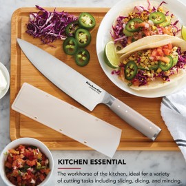 KitchenAid Gourmet Forged Chef Knife with Custom-Fit Blade Cover, Sharp Kitchen Knife, High-Carbon Japanese Stainless Steel Blade, 8 inch, Milkshake