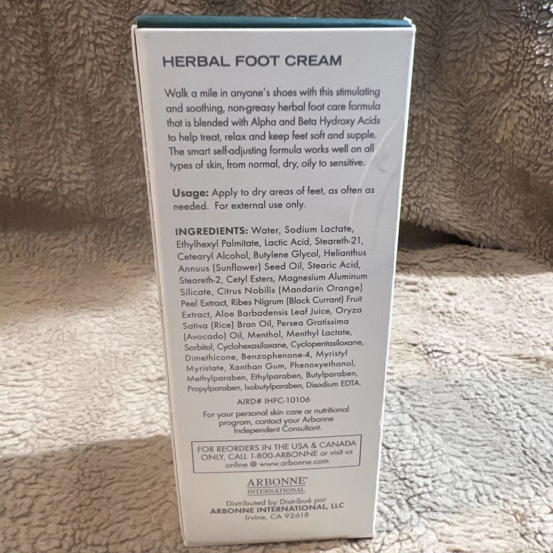 Arbonne NIB Swiss Arbonne Intelligence Herbal Foot Cream 4.3 oz