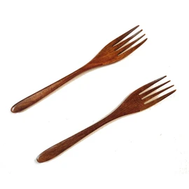 Set of 2 Forks Wooden Lightweight 7.4" Lacquered Dinner Forks Pasta Forks Wood Grain Cutlery