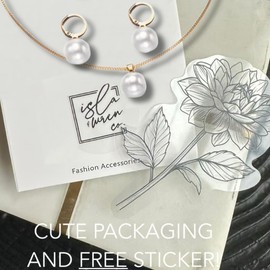 Isla & Wren Co. Large Quality Pearl Jewelry Set with Necklace and Earrings, Gold Chain, White Simulated Pearls Modern Style Gift Quality Mother's Day Valentine's Women's Bridal Wedding