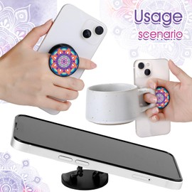 Honoson 9 Pieces Cell Phone Grip Holder Collapsible Phone Holder Colorful Self-Adhesive Finger Ring Sublimation Phone Holders for Smartphone and Tablets (Mandala Pattern)