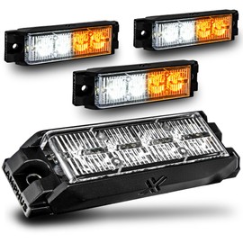 LAMPHUS 4pc NanoFlare 4" 4W Amber White LED Surface Mount Police Grill Strobe Warning Lights [SAE Class 1] Yellow Clear Grille Flashing Emergency Fire Lights for Servcice Work Truck Vehicle