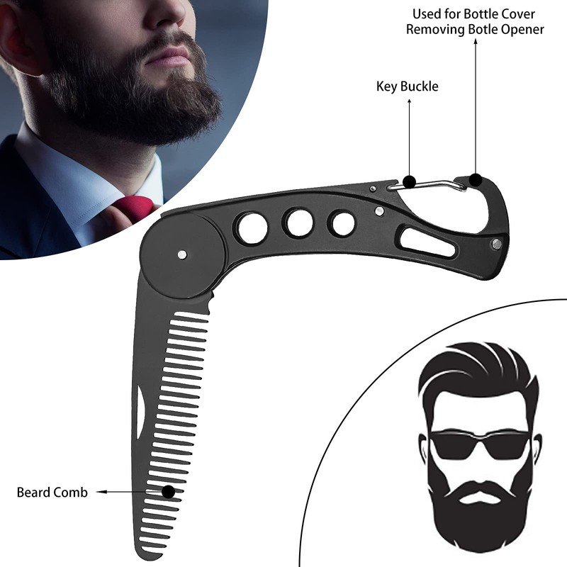 Beard Comb Steel, Folding Beard for Men Grooming & Combing