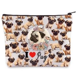 LEVLO Funny Pug Makeup Bag Pug Dog Lover Gift I Love Pug Travel Pouch Bag Pug Puppy Mom Merchandise, I Love Pug