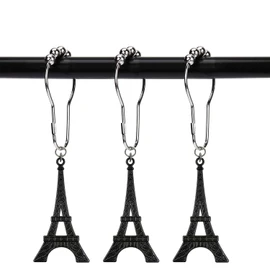 ZILucky Set of 12 Eiffel Tower Shower Curtain Hooks Parisian Paris France Shabby French Chic Cottage Style Theme Home Shower Curtain Rings Decor Accessories Bathroom Rustproof (Black)