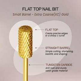 PANA Flat Top Small Barrel 3/32" Shank Size - (Gold, Extra Coarse Grit) - Fast remove Acrylic or Hard Gel Nail Drill Bit for Manicure Pedicure Salon Professional or Beginner