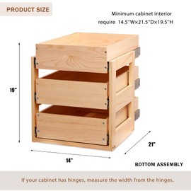 Mulush Pull Out Drawers For Cabinets, 14''W×21''D×19''H Soft Close Slide Out Wood Shelves Storage Organizer for Kitchen, 3-Tier, Finished, Heavy-Duty, Bottom Assembly