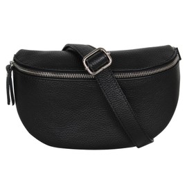 AmbraModa GLX1 Unisex Small Waist Bag Bum Bag Shoulder Bag Made of Genuine Leather, black, Waist bag, bum bag, shoulder bag