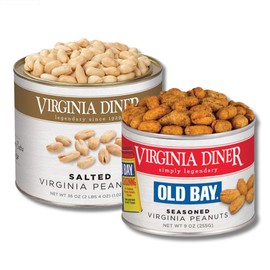 Virginia Diner Peanuts - Salted (36oz.) & Old Bay (9oz.) - Gift Bundle of 2 Resealable Cans By Lyza's Sweets & Treats