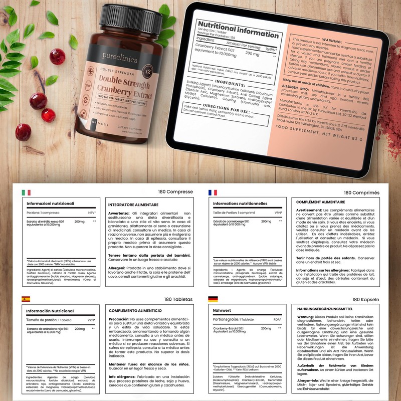 Double Strength Cranberry Extract 10,000mg x 180 Ultra Concentrated Tablets