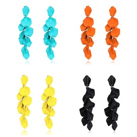 Flyonce 4 Pairs Acrylic Petal Earrings for Women, Long Bohemian Drop Dangle Rose Flower Statement Earring