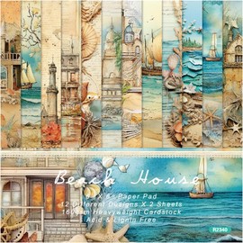 Scrapbooking Paper, 24 Sheets Vintage Scrapbook Paper, 15 x 15 cm Sea Theme Design Paper, Decoupage Paper, Craft Paper, Scrapbook Accessories for DIY Diary, Greeting Cards, Crafts, Notebook, Albums