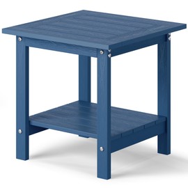 YEFU Outdoor Side Table for Patio: 16x16 in HIPS Small Square Outdoor End Table - 2-Tier Adirondack Tables for Patio Porch Poolside Living Room Beach Bedroom, Navy