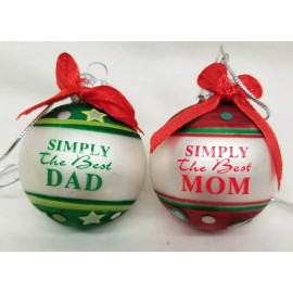 Simply The Best Mom and Dad Christmas Ball Ornaments - 1.5" - NIB