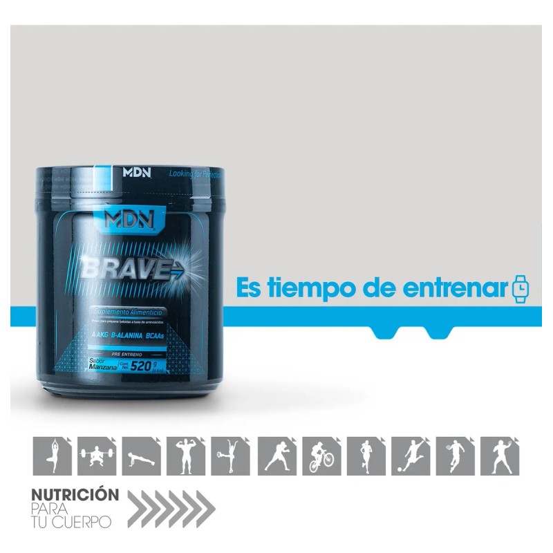 Pre Entreno Oxido Nítrico Brave MDN Sports 520g Sabor Uva