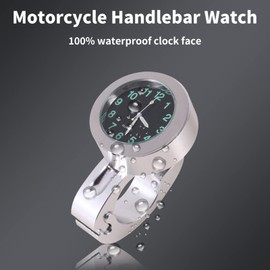 Motorcycle Handlebar Clock, Motorcycle Clock, Waterproof Silver Motorcycle Handlebar Glow Mounting Clock Universal Watch