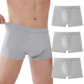 IRISMORII Mens Washable Incontinence Protection Underwear Zero Leak and Odor 60ml Absorbency Covered Waistband Boxer Brief 3 Pack (3 Gray, 2XL)