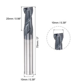 sourcing map Square Nose End Mill, 10mm Tip Dia Solid Carbide AlTiN Coated CNC Router Bits 2 Flute Spiral Milling Cutter HRC45 with 10mm Shank 75mm (3-inch) Length