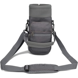 Bolsa portabidones de agua con correa ajustable para el hombro, bolsa deportiva para botella de agua con 2 bolsillos/correa de soporte para botellas de agua para senderismo, camping, pesca (Gris)