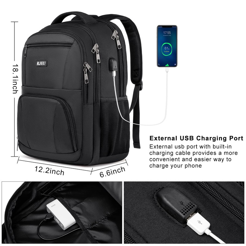 RJEU School Backpack for Teen Boys,15.6 Inch Anti Theft Laptop