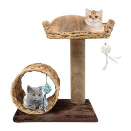 KOLHGNSE Modern Cat Tree for Indoor Cats, Cat Tree with Natural Sisal Scratching Post, Hand Made Wicker Cat Condo & Top Perch, Hanging Toy Ball, Cute Cat Tree Tower for Small Cats