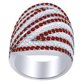 AFFY 4.20 Ct Round Cut Simulated Garnet & White Topaz Bypass Engagement Ring in 14k White Gold Over Sterling Silver Ring Size - 8