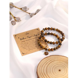 CrystalTears Tiger Eye Crystal Bracelets 2pcs 8mm Healing Crystal Gemstone Beaded Bracelets for Women Heart Stone Bracelet Jewellry Gifts for Women Mum Girlfriend Her Birthday Valentine’s Day