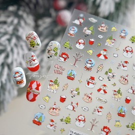 Christmas Nail Stickers 3D Self Adhesive Red Snowman Nail Art Stickers 5D Embossed Christmas Tree Nail Decals Winter Snowflake Nail Design Xmas Holiday Nail Art Supplies for Women Girls 1 Sheet