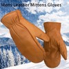 Harssidanzar Mens Winter Gloves,Leather Mitten Glove Thermolite Lined, Tan S