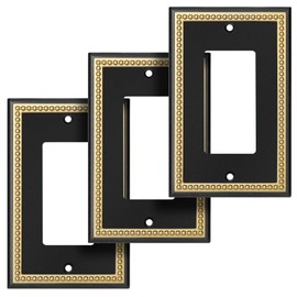 Pearled Frame Decorative Wall Plate Switch Plate Outlet Cover (Single Decorator 3PK, Black & Dark Golden)