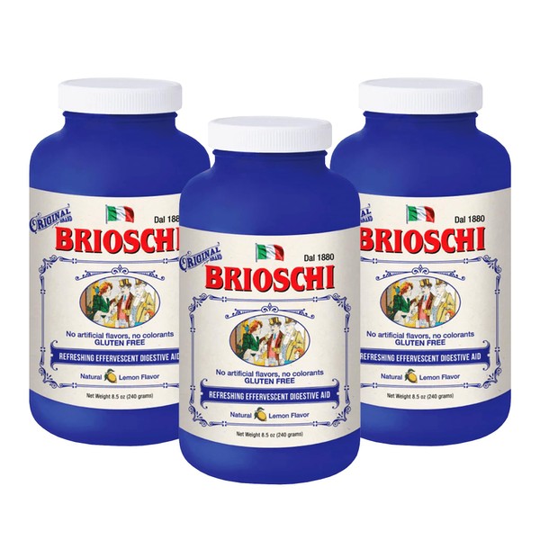 Brioschi Italian Lemon Flavored Effervescent Heartburn, Upset Stomach, Acid Indigestion, 8.5 oz Bottle (Pack of 3)