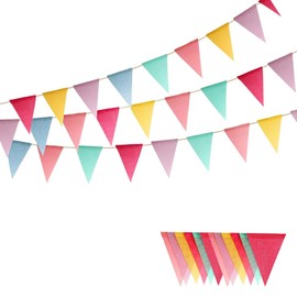 Diompirux Pack of 3 Multicoloured Triangle Flags, 12 m Reusable Bunting Outdoor Weatherproof, Vintage Bunting Outdoor, for Decoration Garden Party, Birthday Party, Rainbow Decoration, Streamers