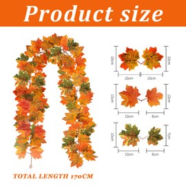 Autumn Decoration, Leaves Decoration, Artificial Maple Leaf Garland 170 cm, Autumn & Autumn Decoration for Home, Garden, Wall, Door, Wedding, Party, Thanksgiving, Fireplace, Christmas Decoration