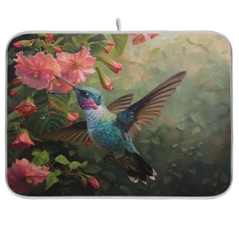 ZzWwR Beautiful Hummingbirds Flowers Absorbent Dish Drying Mat Microfiber Kitchen Countertop Table Protector Multi-Purpose Counter Rack Sink Drainer Pad (16 x 18 Inches)
