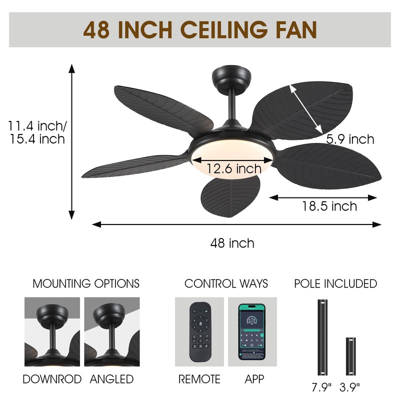Wiviniya Ceiling Fans with Lights and Remote/APP Control, 48 Inch