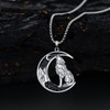 Flpruy Howling Wolf Pendant Necklace 925 Sterling Silver Black Crescent